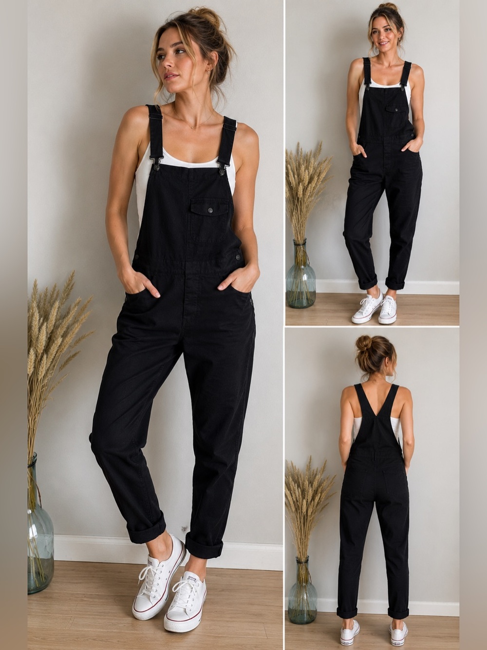 ASOS DESIGN Black Utility Cargo Overalls Jumpsuit Adjustable Straps Women’s M